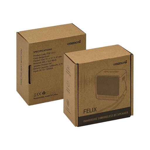 FELIX - @memorii Portable Wireless Speaker - Beige / Gold 
