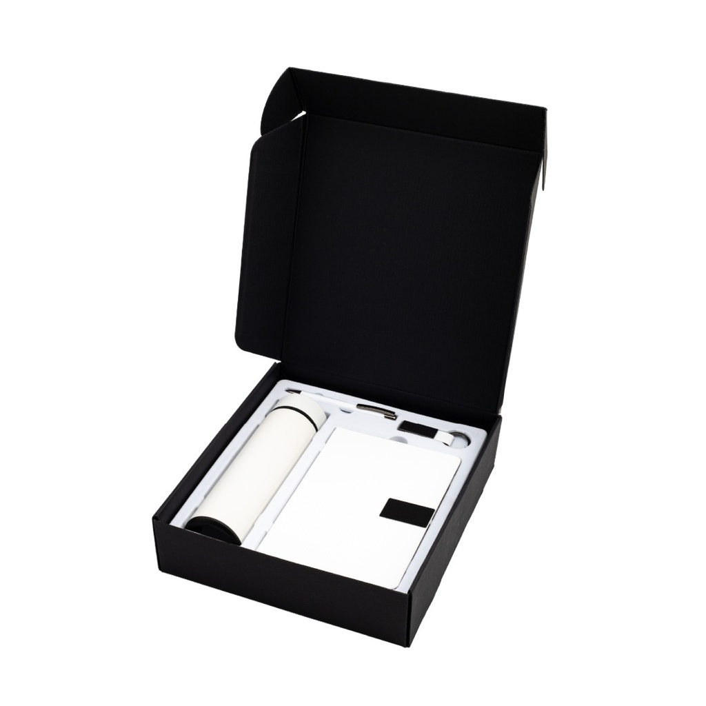 ORION SET - Giftology Set of Temperature Flask, Notebook, Pen and Keychain - White