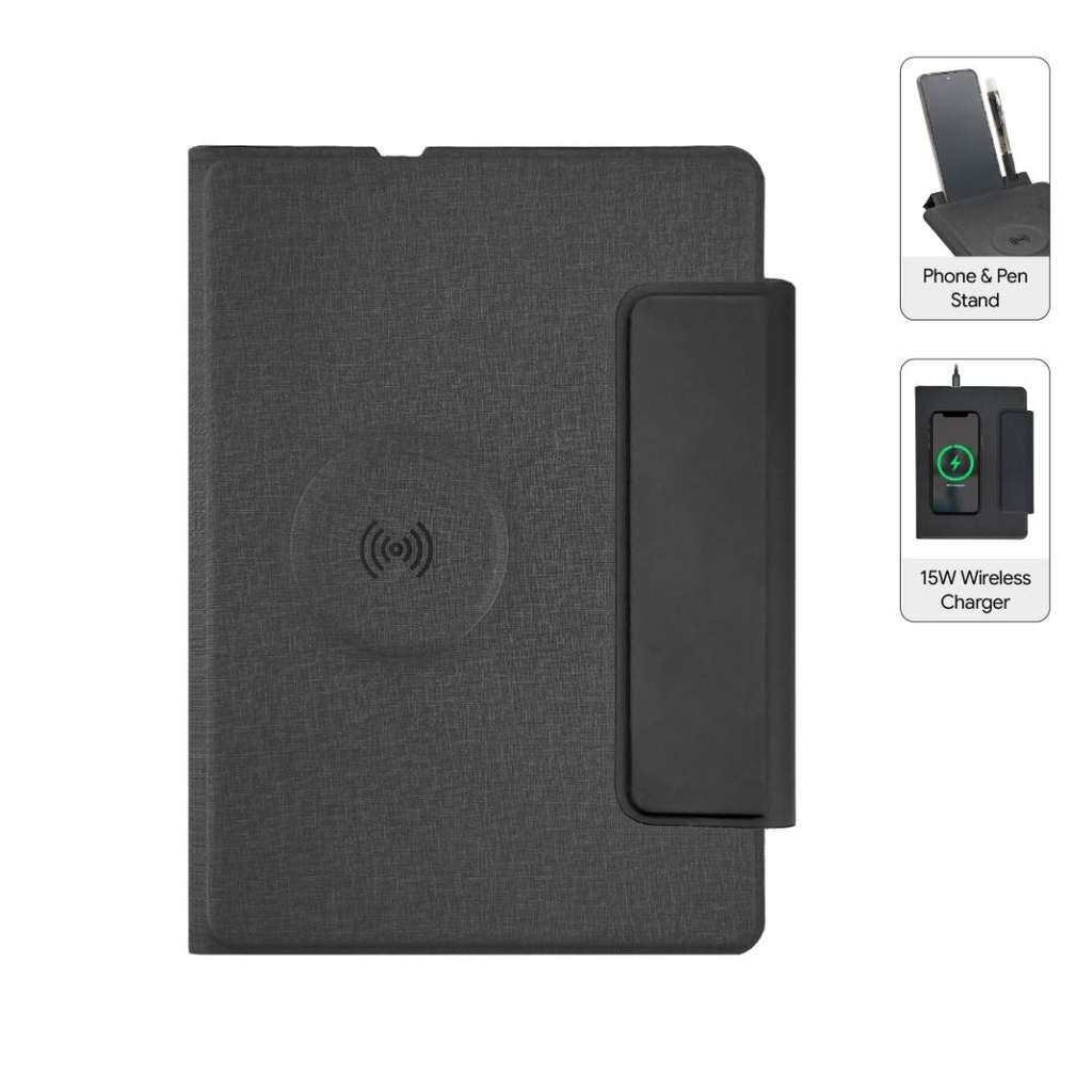 MagFolio - Santhome A5 PU Portfolio with 15W MagSafe Wireless Charger - Black 