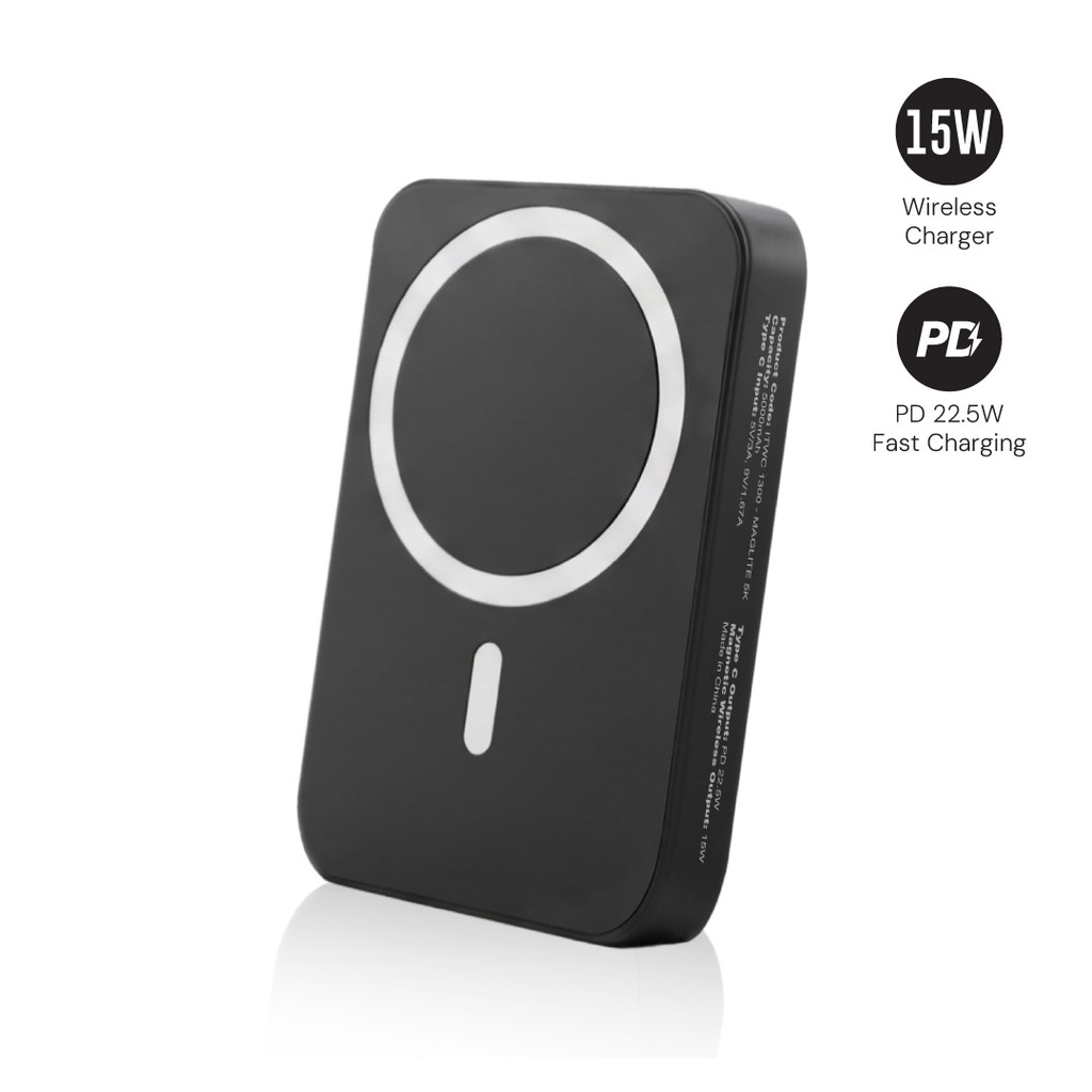 Maglite 5K - 5000 mAh Magnetic Wireless Power Bank - Black 