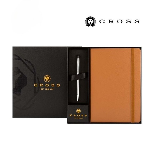 [GSCR 6565] Cross Click™ Chrome Ballpoint Pen & A5 Hardcover Notebook Gift Set - Mocha